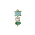 Dettaglio del pendente geometrico in oro 18 carati con tre pietre preziose colorate - Stile Verticale a 3 Gemme Blu Bianco Verde
