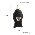 Detail of copper fish pendant with crystal heart showing dimensions 2.7cm by 1.2cm - Black Onyx With Rhinestone