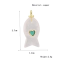 Detail view of fish pendant in pink agate with green heart and dimensions 2.7cm x 1.2cm - Pink Crystal With Rhinestone