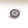 Détail du connecteur de bijoux œil maléfique avec pierres noires et claires dorées 18K - Connecteur Rond Argenté (10)