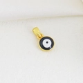 Close-up of golden evil eye charm with black and white enamel for DIY jewelry - Round White Base Black Pupil Pendant (02)