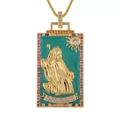 Golden tarot empress pendant necklace with green enamel and colorful crystal accents - The Empress (With Chain)