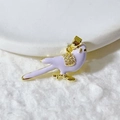 Gold bird pendant necklace with lavender enamel finish and sparkling zircon stones - Purple Enamel Bird Style (9)