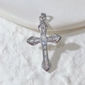 Silver-colored cross pendant featuring clear cubic zirconia and oval center stone - Silver Cross Clear Rectangular Rhinestone Style (11)