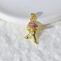 Golden astronaut pendant with pink enamel dab pose and sparkling zircon stones - Gold Pink Face Astronaut (8)