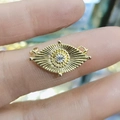 Goldener Evil Eye Schmuckverbinder mit Strahlentextur und Zirkonia-Stein-Einlage - Radiales Muster Klarer Stein Auge Verbinder (35)
