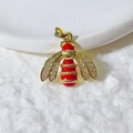 Golden bee pendant with red enamel body and crystal wings on a white plush background - Red Enamel Bee Style (4)