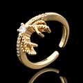 Gold plated floral crown ring with sparkling cubic zirconia on a black mirror surface - Adjustable Open / Antler Crown Style (2)