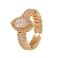 Elegant gold marquise-cut zircon open ring with radiant crystal halo and vintage design - Clear Marquise Stone (04)