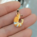 Miniatur Garnele Anhänger aus Emaille in Orange und Weiß mit 18k Vergoldung - Orangener Realistischer Garnelenstil (37)