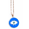 Golden necklace with blue evil eye enamel pendant and twisted chain link details - Dark Blue (210891)