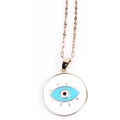 Golden Evil Eye pendant necklace featuring a white base and light blue eye on a gold chain - White (210892)