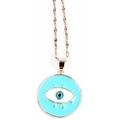 Evil Eye pendant necklace with white and blue enamel in a golden finish frame - Light Blue (210893)