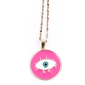 Pink evil eye charm necklace with golden sparkle chain and colorful enamel pendant - Pink (210894)