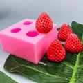 Pink 4-cavity silicone mold for 3D strawberry fondant, chocolates and DIY soap making - 4 Cavity Strawberry / Pink