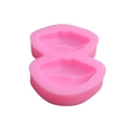 Pink silicone lip mold for DIY chocolate fondant cake decoration with realistic texture - Style 2 Double Lips