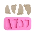 Pink silicone baby footprint mold with four cavities for DIY fondant and chocolate cake decoration - Four In One Footprint Pattern (3#)