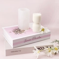 Vertical striped pillar silicone mold for DIY candles on white decorative books - Small 3D Vertical Ribbed Pillar