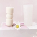 Vertical striped pillar silicone candle mold with finished white wax pillar 12x5cm - Small 3D Three-Layer Striped Pillar