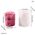 Pink floral cylinder candle with its white silicone relief mold showing size dimensions - Begonia Pattern Style