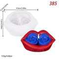 Macro detail of lip and rose silicone mold with product dimensions and sample wax candle - Double Rose Lips (lz-385)