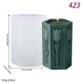 Hexagon tulip candle mold with dark green floral wax pillar and detailed dimensions - Large Geometric Tulip Pillar (lz-423)