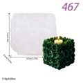 Green hydrangea flower candle next to square silicone mold with detailed dimensions - Narcissus Column Style (lz-467)