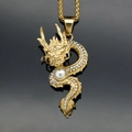 18K gold plated dragon pendant necklace with white pearl and sparkling crystals - Gold - Pendant Only (Without Chain)