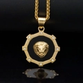 Hip hop style gold-plated stainless steel lion head pendant with frosted gears and zircon - Gold-Pendant Only (Without Chain)
