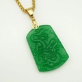 Pendaglio drago in giada malachite verde con catena dorata e chiusura a moneta - Fibbia Moneta (Solo ciondolo (Senza catena))