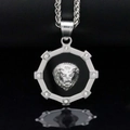 Hip hop lion head pendant necklace in silver stainless steel with sparkling crystals - Steel Color - Pendant Only (Without Chain)