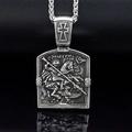 Macro detail of vintage stainless steel St. George pendant with embossed knight and dragon - Pendant Only (Without Chain) / Retro Silver