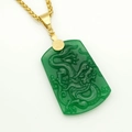 Pendente dragone in giada verde con catena dorata e simbolo portafortuna Fu - Fibbia con Carattere Fu (Solo ciondolo (Senza catena))