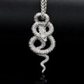 Silver stainless steel snake pendant necklace with detailed scales and wheat chain link - Steel Color - Pendant Only (Without Chain)