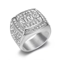 Hip hop stainless steel ring with micro-pave diamonds and embossed KING text on square top - US 7 / Steel