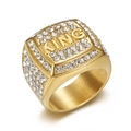 Iced out gold stainless steel King ring with pavé rhinestones for men hip hop style - US 7 / Gold