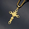 Collana con ciondolo a croce religiosa in acciaio inossidabile dorato con icona in rilievo - Oro-Solo Ciondolo (Senza Catena)