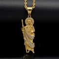 Gold St. Jude religious pendant with white zirconia and gold rope chain - Gold White Rhinestone St. Jude Pendant Only (Without Chain)