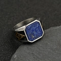 Vintage Freemasonry men's titanium steel ring with square lapis lazuli stone - US 7 / Two-tone Gold Blue Frosted Lapis Lazuli