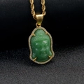 Pendentif tête de Bouddha en jade vert avec cadre doré et diamants pour hommes et femmes - Tête de Bouddha Dorée Pierre Verte (DZ1036)