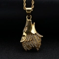 Hip hop wolf head pendant in gold-plated stainless steel with sparkling rhinestones - Gold - No Chain
