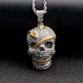 Hiphop silver skull pendant necklace with gold snake and full rhinestone accents - Two-tone Gold/Silver Pendant Only