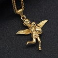 Golden hip hop angel pendant holding a money bag with dollar sign on wheat chain - Pendant Only / Gold
