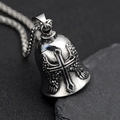 Vintage stainless steel guardian bell pendant with angel wings and cross design - Steel Color Black Cross Style (Without Chain)