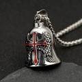 Vintage stainless steel biker guardian bell necklace with red cross and wing details - Steel Color Red Cross Style (Without Chain)