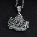 Hiphop fist clutching cash pendant necklace with green and white cubic zirconia - Steel Color - Pendant Only (Without Chain)