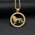 Collar hip-hop bañado en oro de 18k con colgante de león y diamantes de imitación blancos - Solo colgante / Dorado
