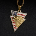 Macro detail of gold hip hop eagle pendant with US flag enamel and cubic zirconia stones - DW571 Triangle (No Chain) / Gold
