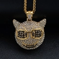Collar con colgante de gato diablo hip hop en acabado dorado con diamantes de imitación - Colgante Dorado Solamente (Sin Cadena)