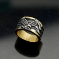 Two-tone stainless steel eagle ring for men with patriotic star and stripe engraving - US 8 / Gold & Silver